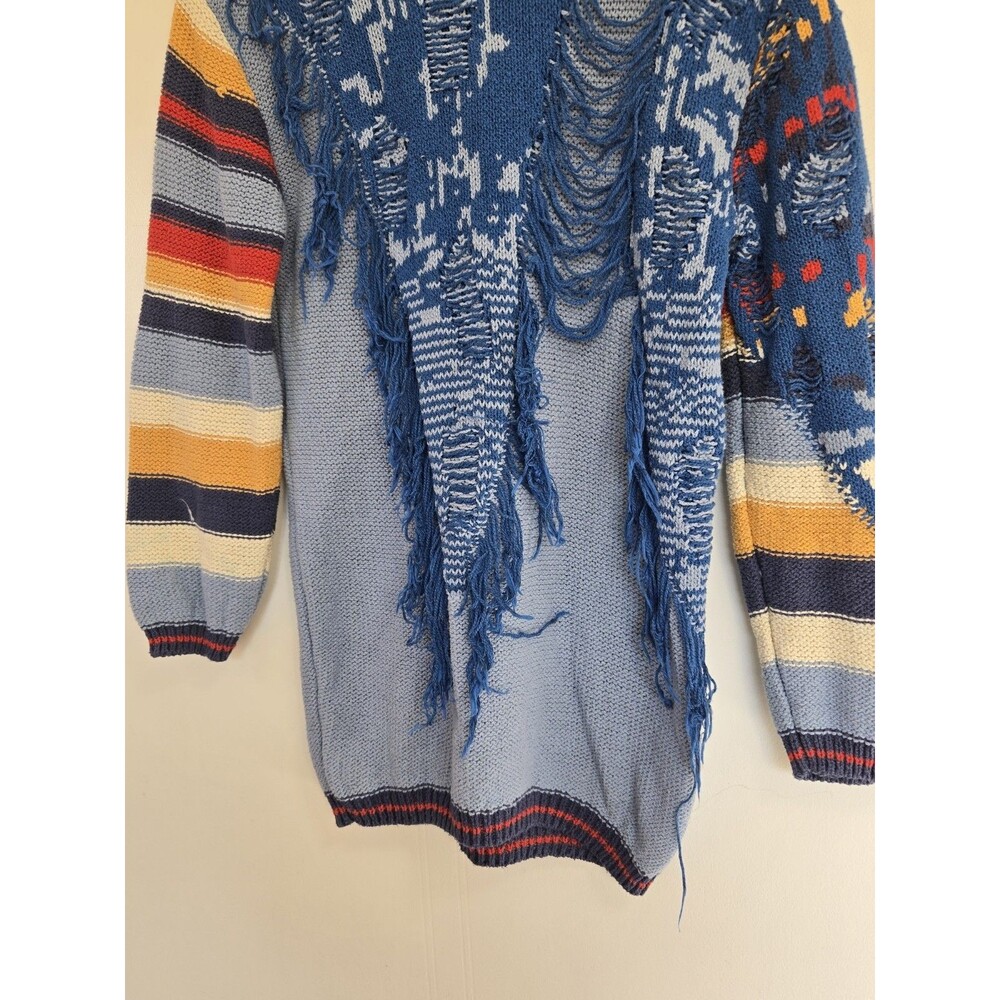 Urban Outfitters BDG Sweater Womens XS‎ Marlon Blue Fringe Western Boho Indie - Picture 3 of 9